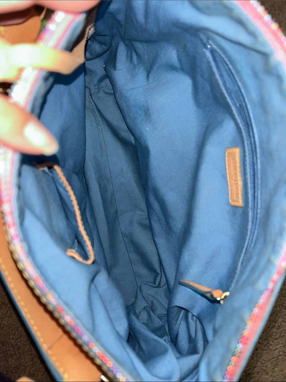 Vintage Dooney & Bourke Pink Graffiti Bag with Tan Leather Trim - Picture 5 of 16